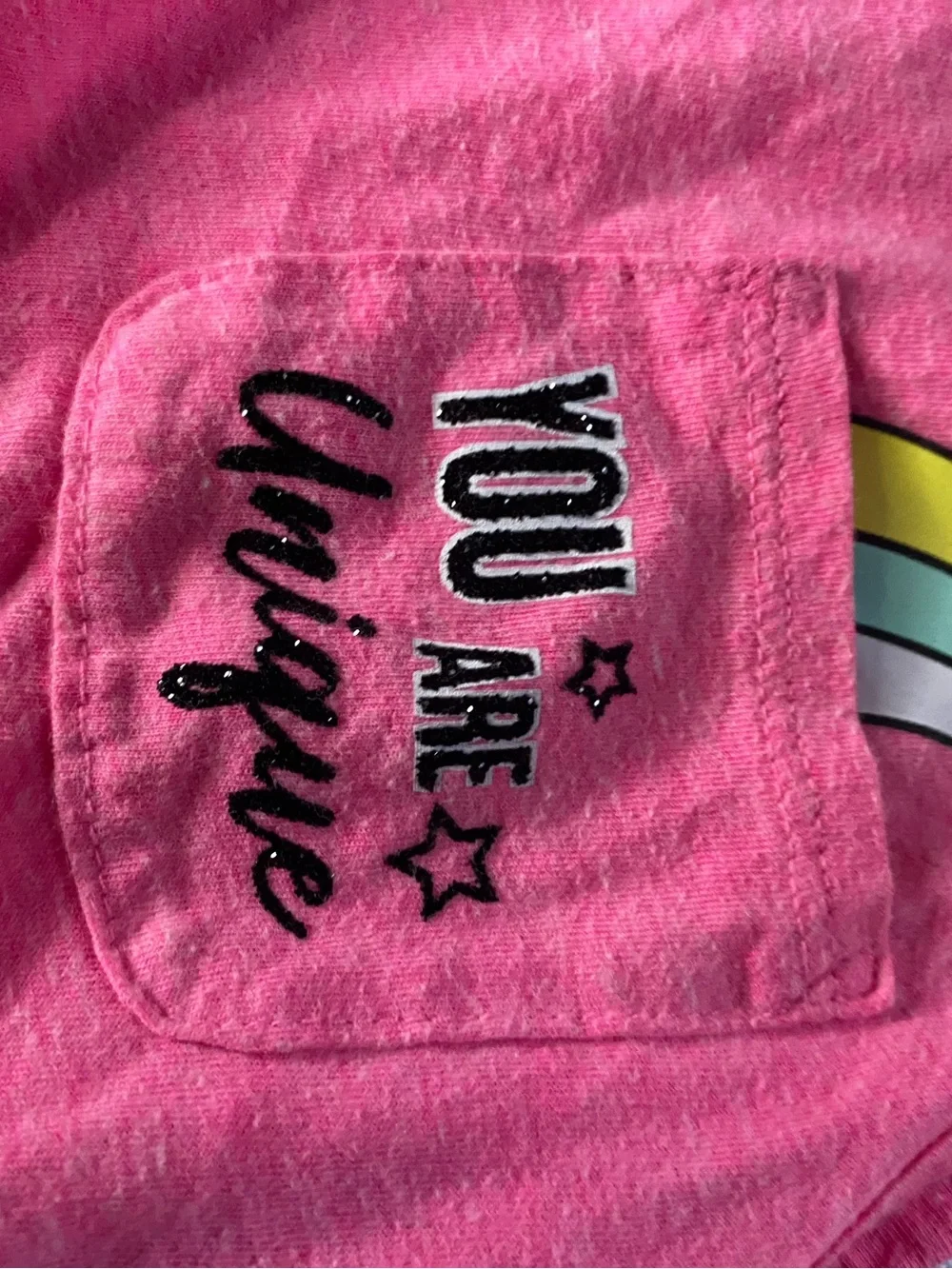 Justice Pink Tank Top with 'You Are Unique' Pocket Graphic